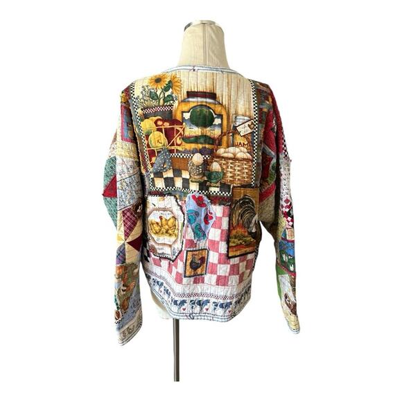 Handmade Jackets & Blazers - Vintage checkered oversized Cottagecore Farm themed patchwork quilt coat L/XL